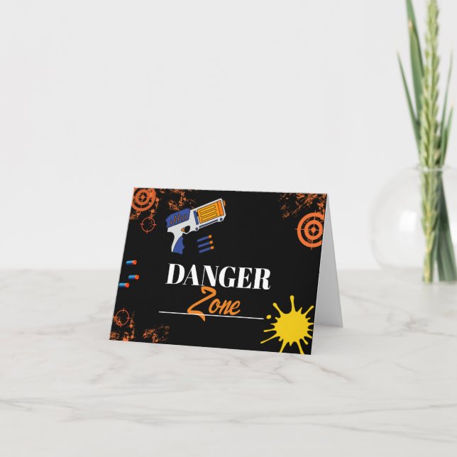 Danger Zone Dart Gun Birthday Party Supply Thank You Card (Front)