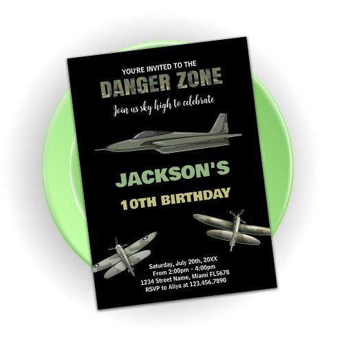 Danger Zone Fighter Jet Birthday Invitations 10th