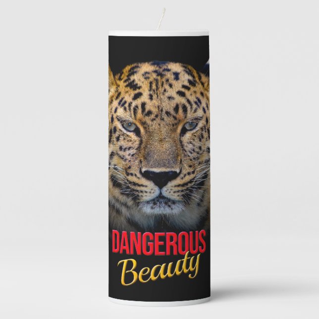 Dangerous Beauty Leopard Fierce & Elegant Wild Pillar Candle (Front)