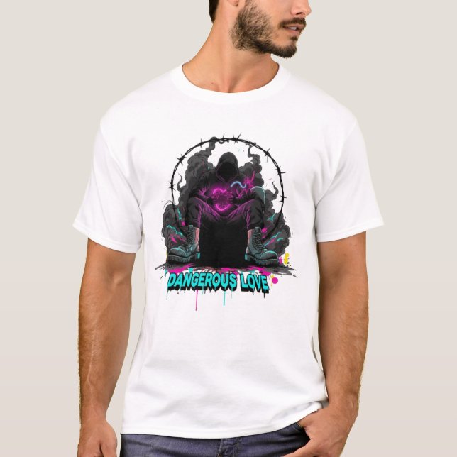Dangerous Love Barbed Wire Heart Grenade Urban T-S T-Shirt (Front)