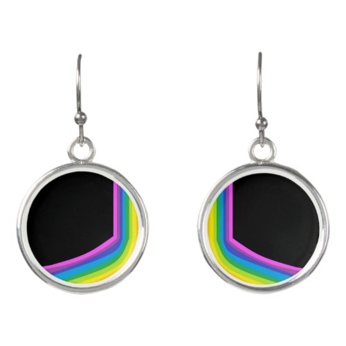 Dangle Earrings With Rainbow and Black Design 