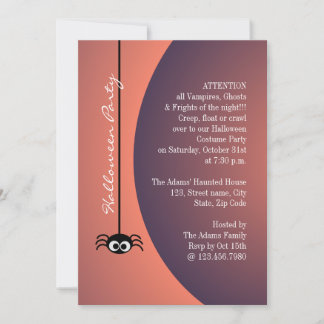 Dangling Halloween Spider (Orange) Invitation