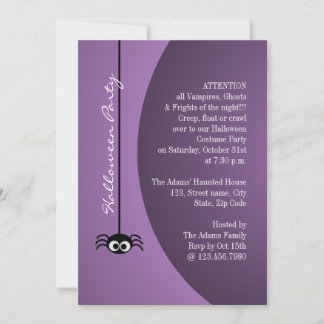 Dangling Halloween Spider (Purple) Invitation