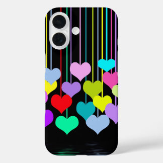 Dangling Hearts On Black iPhone 16 Case