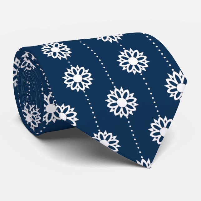 Dangling Little Stars over Navy Blue Neck Tie (Rolled)