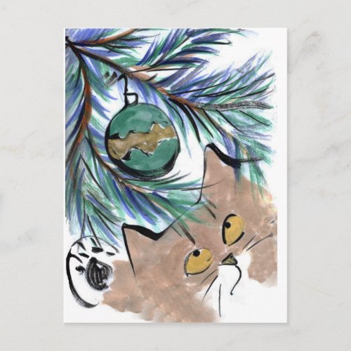 Dangling temptation Christmas Ornament  Kitty Holiday Postcard