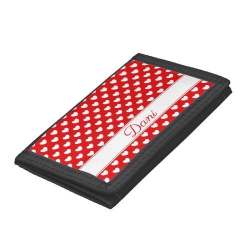 Dani _ Name Template Flashy Red With White Hearts Trifold Wallet