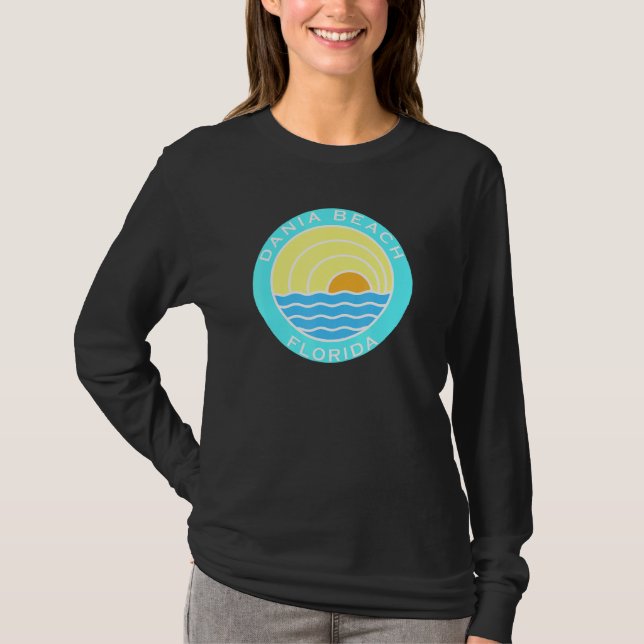 Dania Beach Florida Retro Sunset T-Shirt (Front)