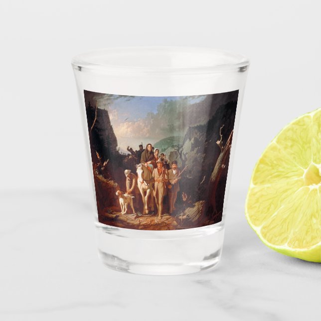 Daniel Boone escorting settlers  Shot Glass (Front)