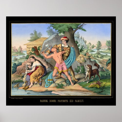Daniel Boone Protects his Family 1840 Poster