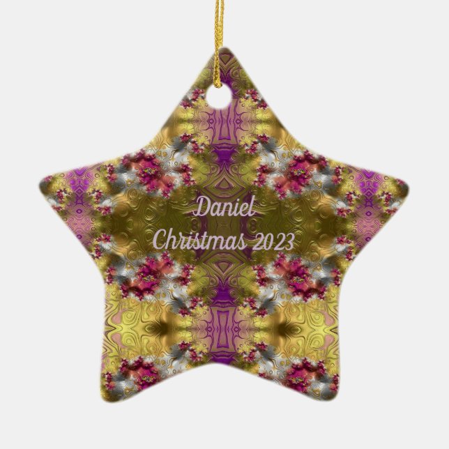 DANIEL~ Gold Christmas Star Fractal ~ Ceramic Orna Ceramic Ornament (Front)
