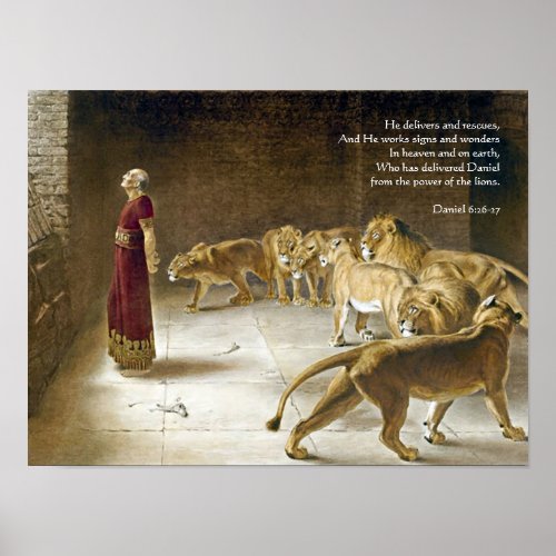 Daniel in the Lions Den Bible Art Scripture Poster