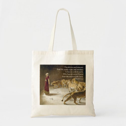 Daniel in the Lions Den Bible Art Scripture Tote Bag
