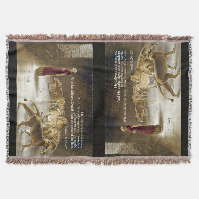 Daniel in the Lion's Den Bible Scripture Christian Throw Blanket (Front)