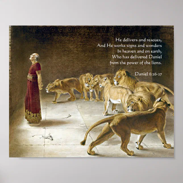 Daniel in the Lion's Den Bible Verse Art Scripture Poster | Zazzle