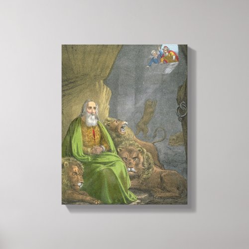 Daniel in the Lions Den from a bible printed by Canvas Print