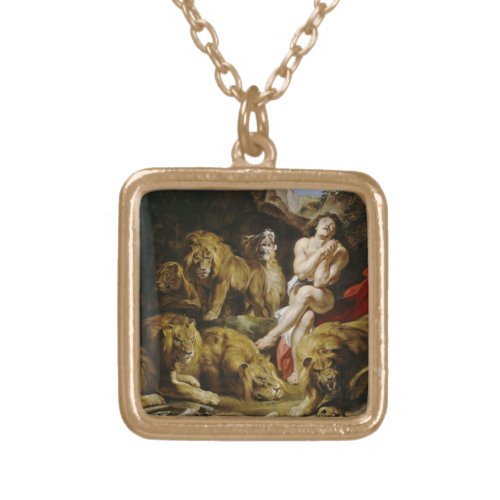 Daniel in the Lions Den Peter Paul Rubens paint Gold Plated Necklace