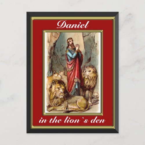 Daniel in the lions den red and gold postcard