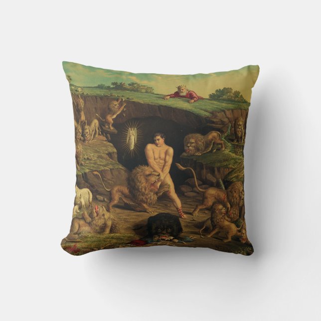 Daniel in the Lions' Den Throw Pillow (Front)