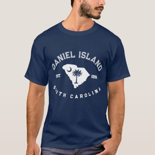 Daniel Island South Carolina Flag Map Navy T_Shirt