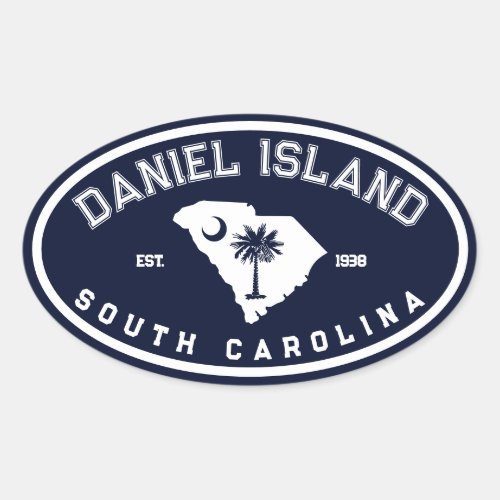 Daniel Island South Carolina Navy Flag Palm Trees Oval Sticker