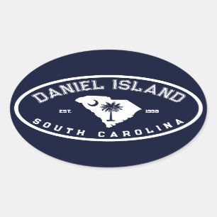 Daniel Island South Carolina Navy Flag Palm Trees Oval Sticker