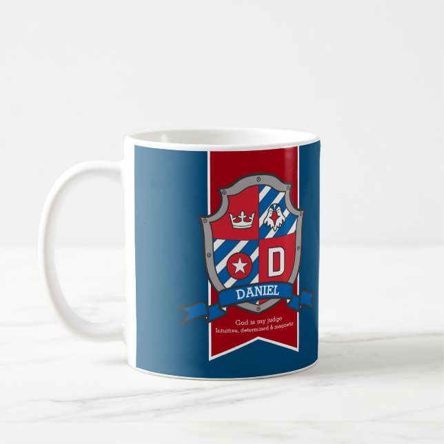 Daniel knight shield red blue name meaning mug (Left)