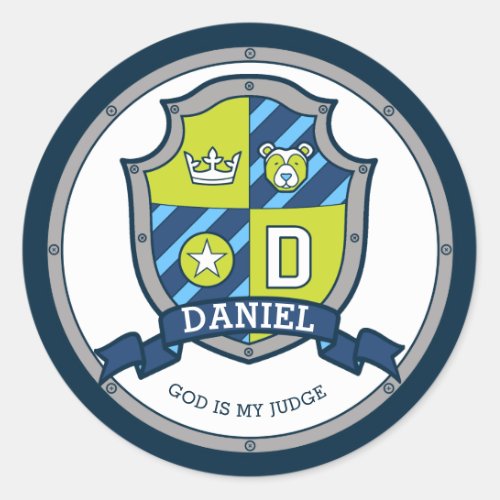 Daniel letter D name meaning heraldry shield kids Classic Round Sticker