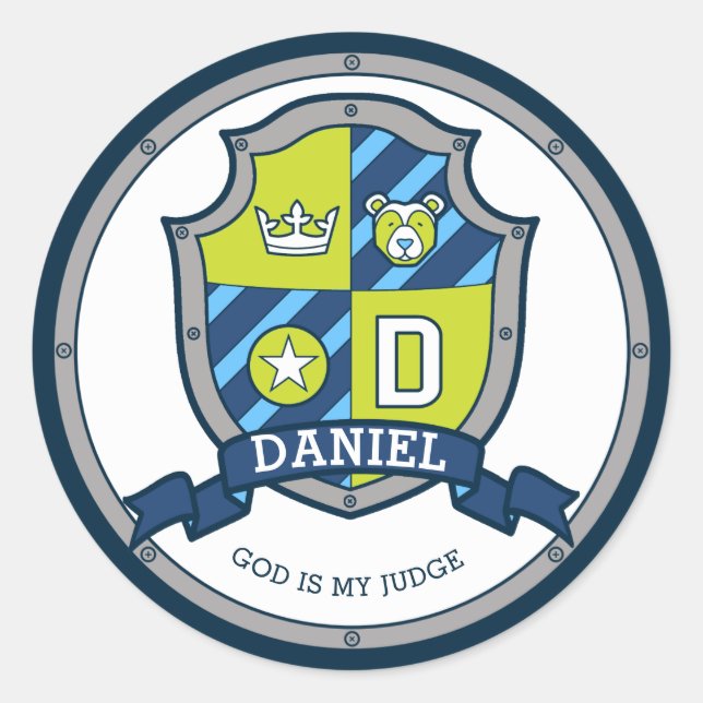 Daniel letter D name meaning heraldry shield kids Classic Round Sticker (Front)