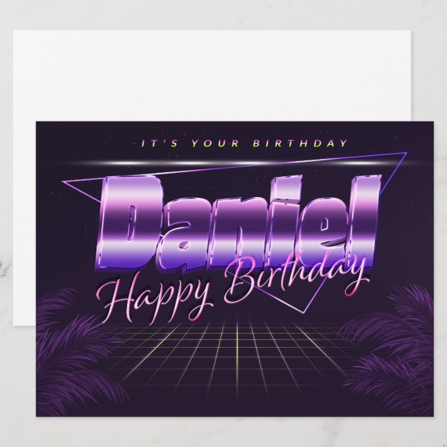 Daniel Name First name lila retro card Birthday (Front/Back)
