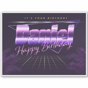 Daniel Name First Name purple retro sticker birthd
