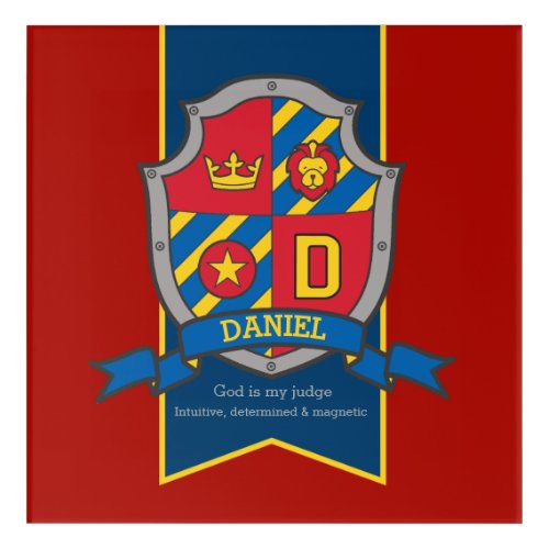 Daniel name meaning crest red blue  acrylic print