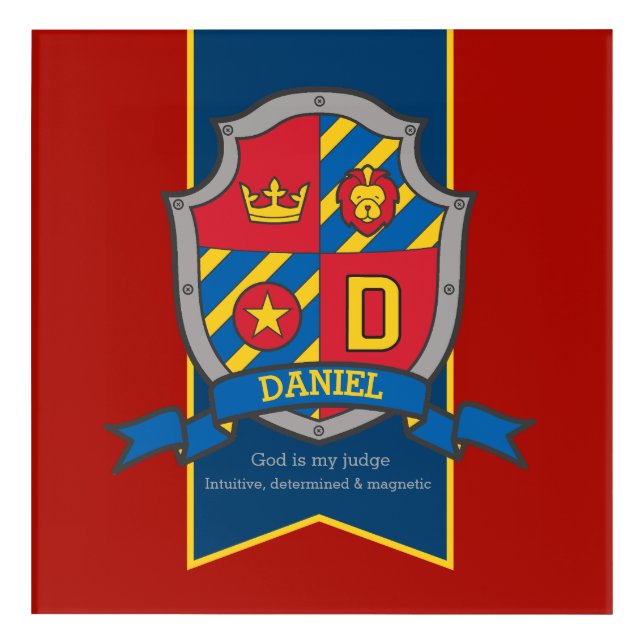 Daniel name meaning crest red blue  acrylic print (Front)