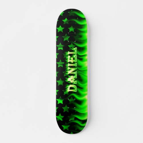 Daniel skateboard green fire and flames design