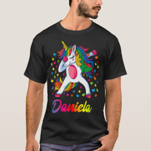 Daniela Dabbing Unicorn Rainbow Personalized Name T-Shirt