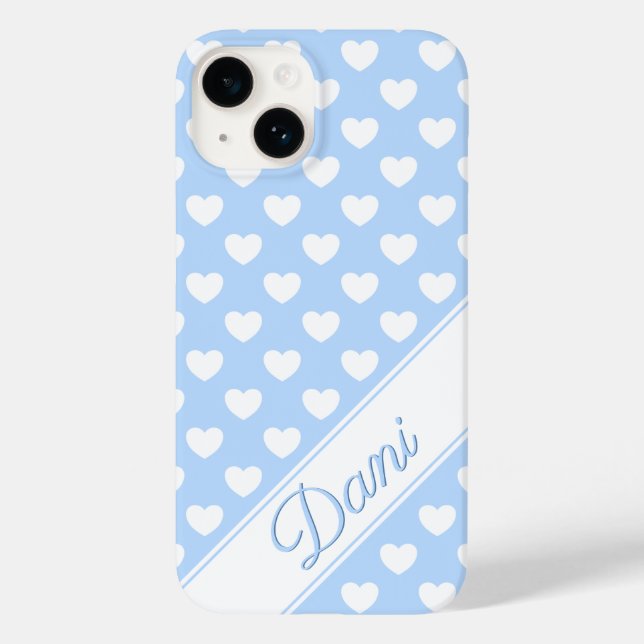 Daniela Name Template, Cute Pastel Blue And White Case-Mate iPhone Case (Back)