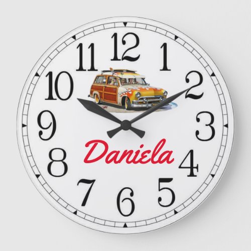 Danielas Surfer Girl Woody Large Clock