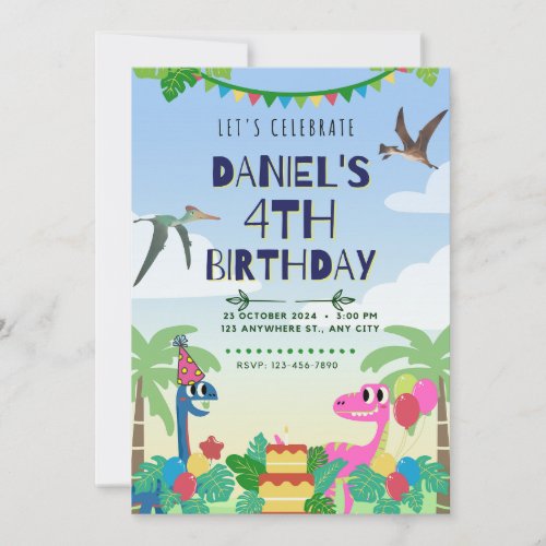 DANIELS DINOSAUR 4TH BIRTHDAY PARTY INVITATION
