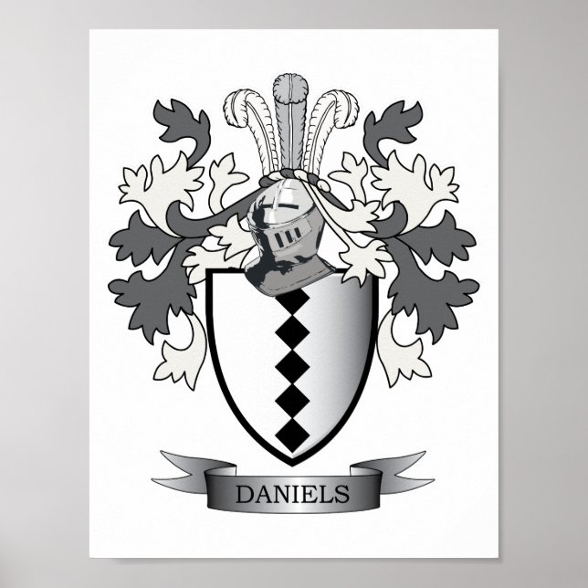 Daniels Family Crest Coat of Arms Poster (Front)