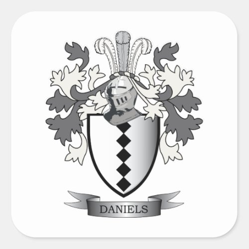 Daniels Family Crest Coat of Arms Square Sticker