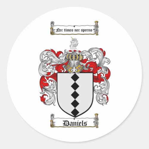 DANIELS FAMILY CREST _  DANIELS COAT OF ARMS CLASSIC ROUND STICKER