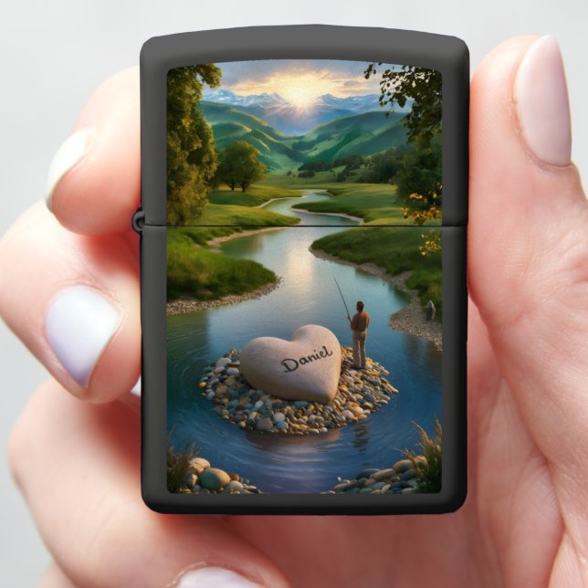 Daniels Heartfelt Fishing Zippo Lighter (In Hand)