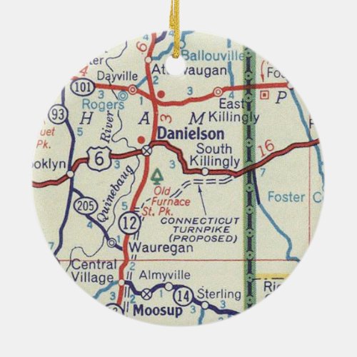 Danielson CT Vintage Map Ceramic Ornament