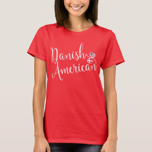 Danish American Entwinted Hearts T-Shirt, Denmark T-Shirt