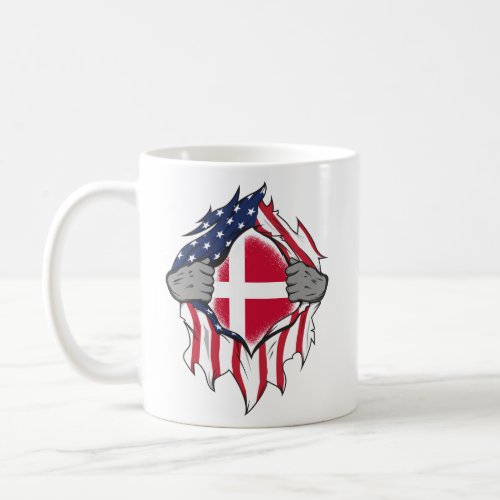 Danish American Flags Hands Ripping Flag on Chest  Coffee Mug