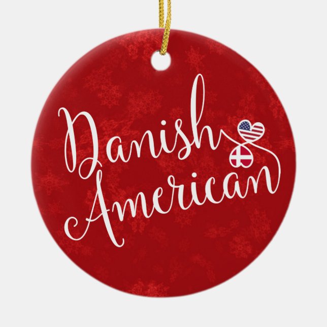 Danish American Hearts Flags Holiday Decoration (Front)