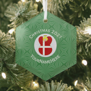 Danish Angel Christmas Flag Personalized Glass Ornament