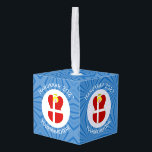 Danish Angel Hanukkah Flag Personalized  Cube Ornament<br><div class="desc">Hanukkah decor cube ornament for the holiday season shows an angel wearing the red and white flag of Denmark. Designed for families of multiple religions, the Hanukkah Danish angel is found in the center of white squiggly squares, surrounded by blue squiggly squares. Add a name to personalize. Customize by adding...</div>