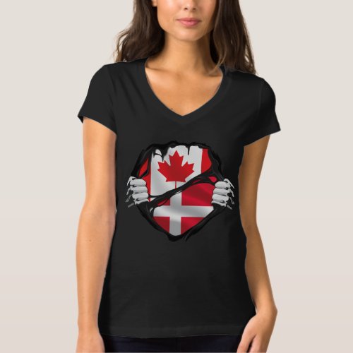 Danish Canadian Hands Ripped Roots Flag T_Shirt