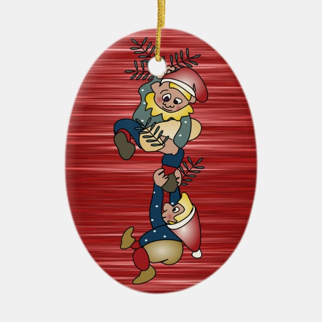 Danish Christmas Elves Ceramic Ornament (Front)